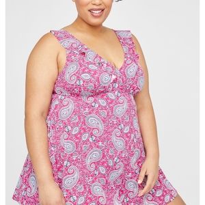 Catherine's Plus Size Paisley Ruffle Swimdress 32W
